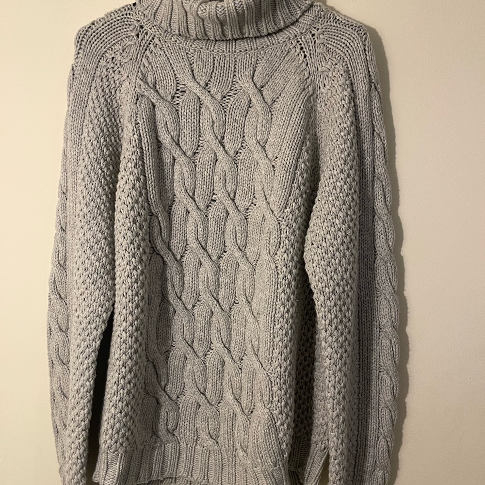 Saks Fifth Avenue Gray Chunky Knit Turtleneck Sweater
